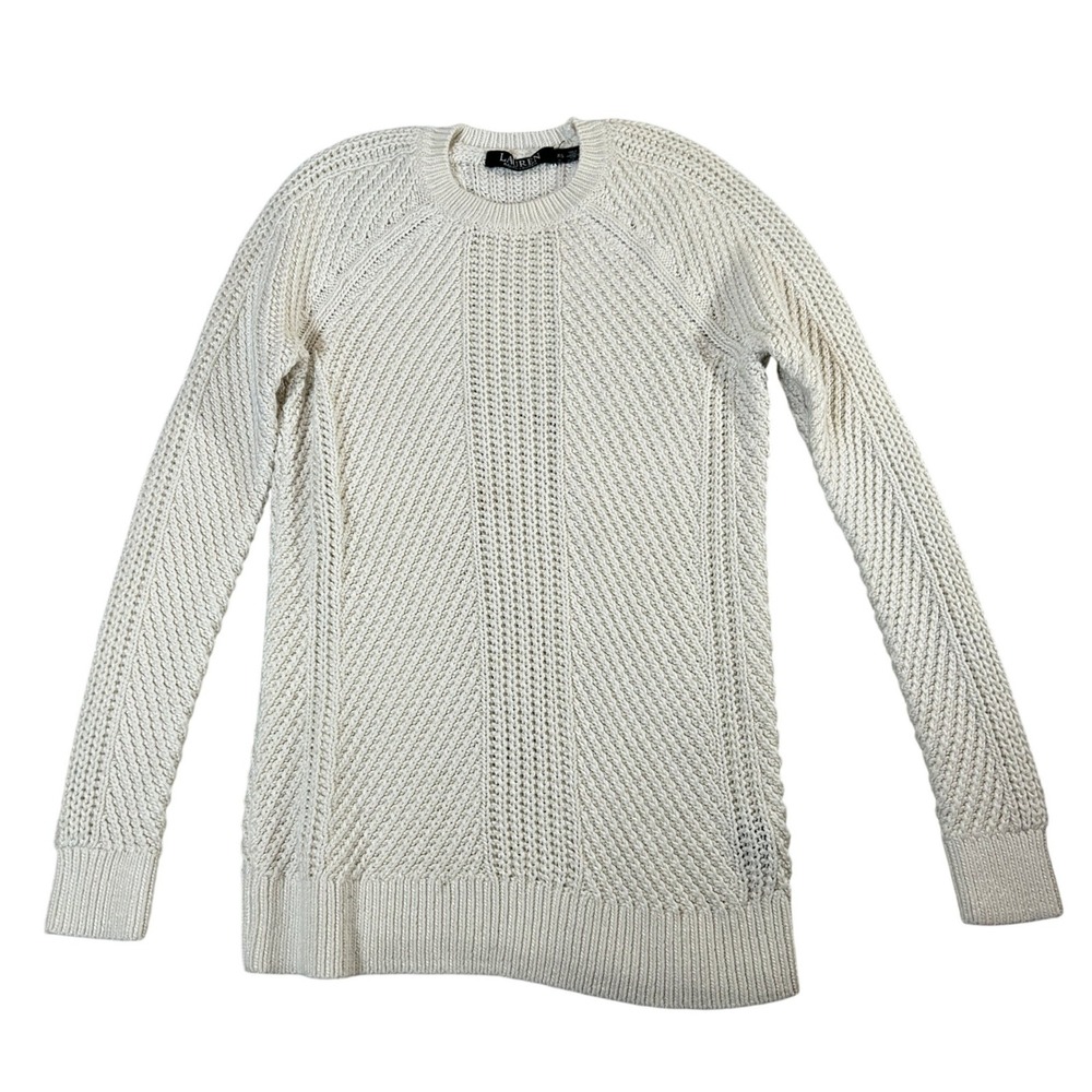 Lauren Ralph Lauren Womens XS Cream Textured Knit Crewneck Sweater Ivory 5263